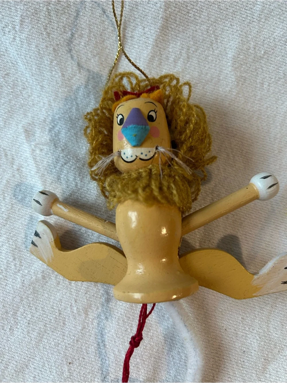 Kurt Adler Wizard of Oz Cowardly Lion Wooden Pull-String Jumping Jack Ornament